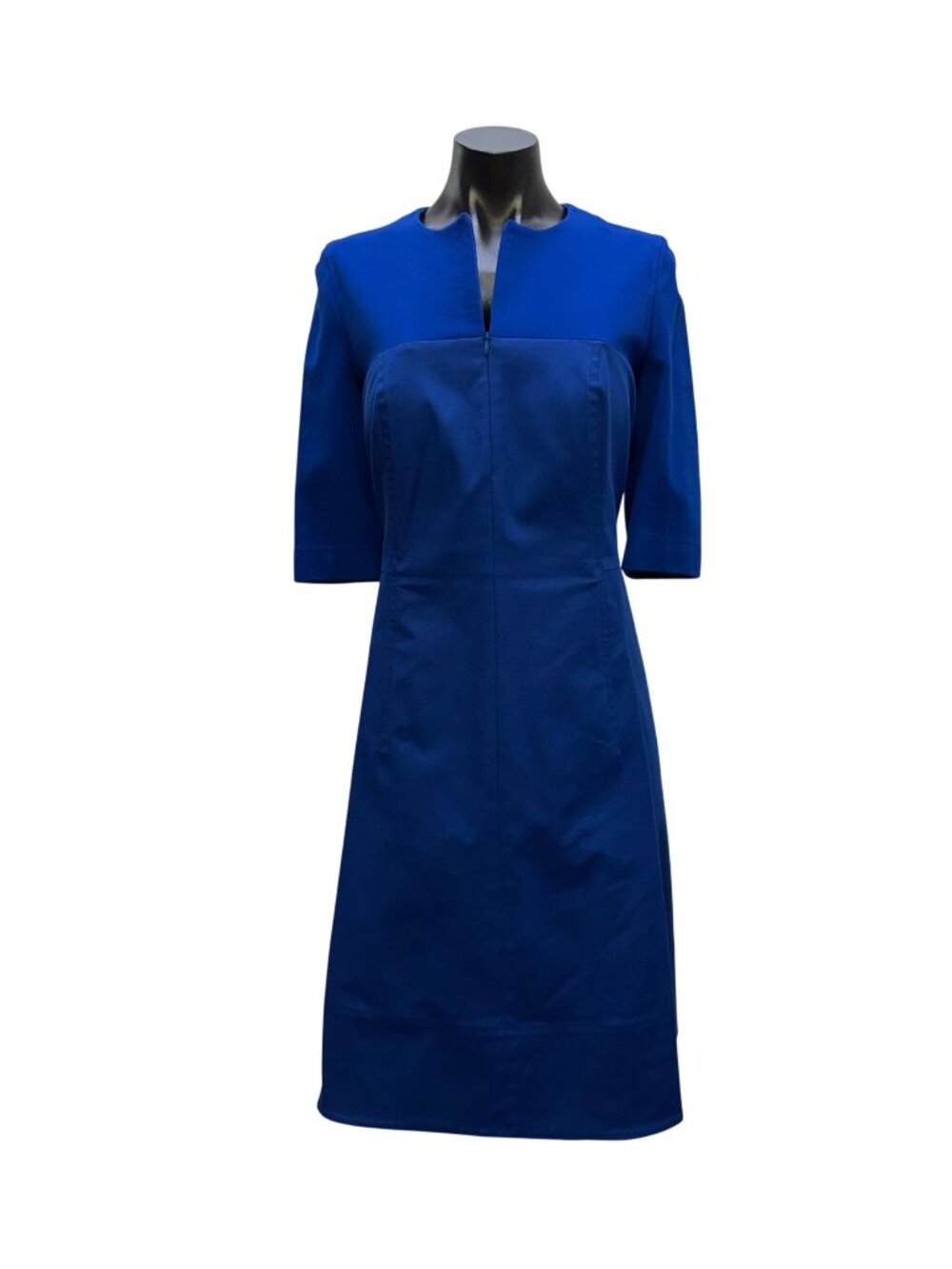 Akris Punto Blue Dress With Split Neck & Elbow Sleeves Size 10
